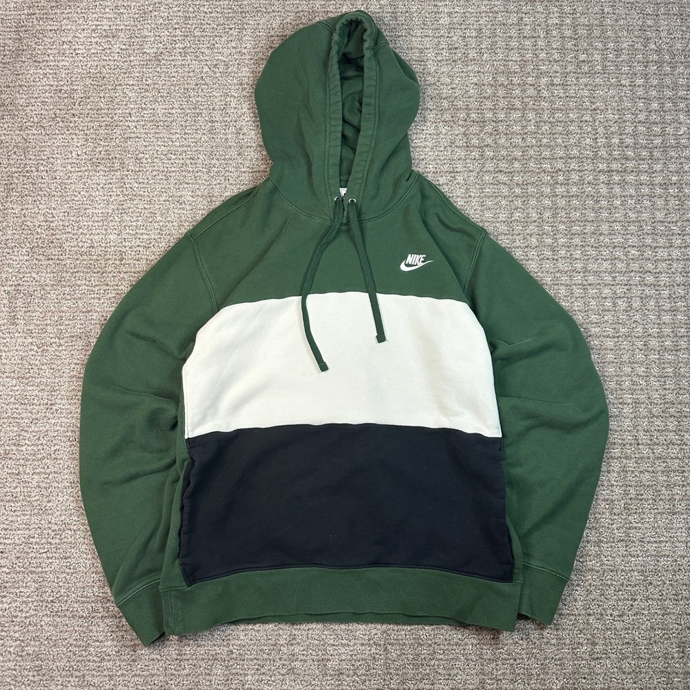 Y2K Nike Mens Colorblock Hoodie Green White Black French Terry Sweatshirt Medium